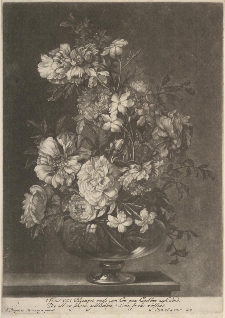 Flowers in a Transparent Glass Vase on a Table