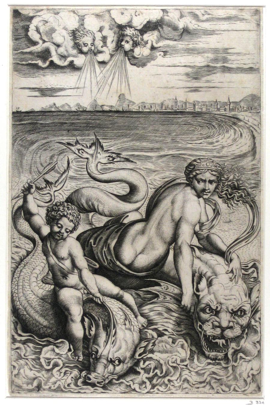 Venus en Amor op dolfijnen