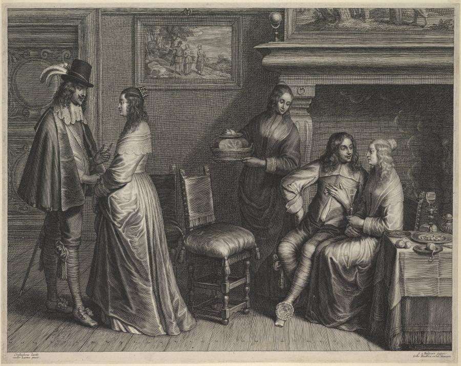 Two Young Men with their Ladies in a Room