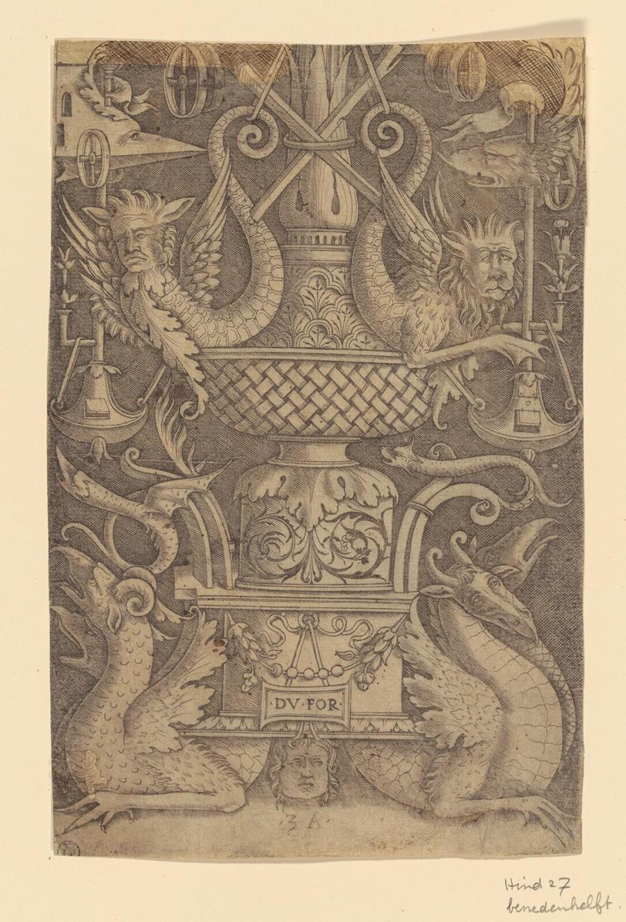 Ornamental Panel with Dragons, Masks and Instruments of War