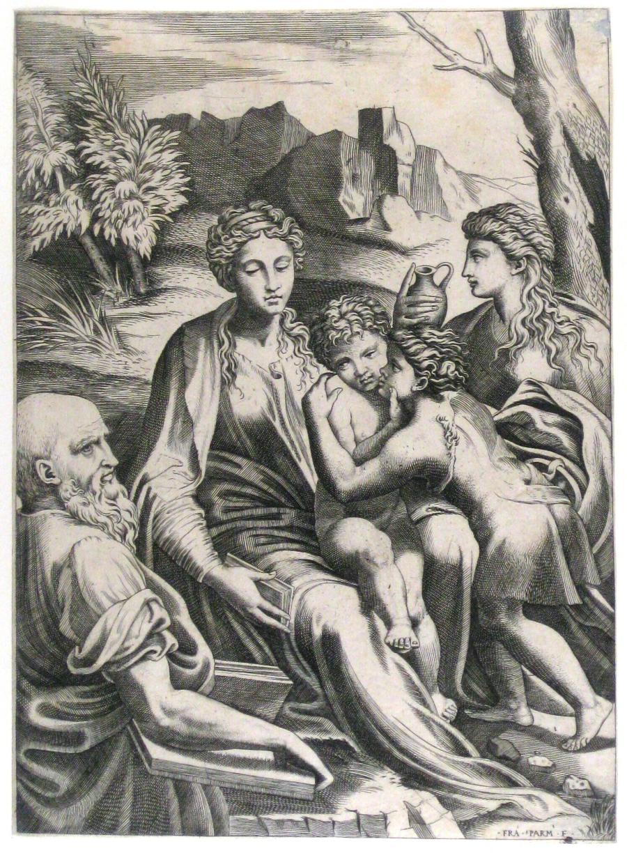 De heilige familie met Maria Magdalena en Johannes de Doper