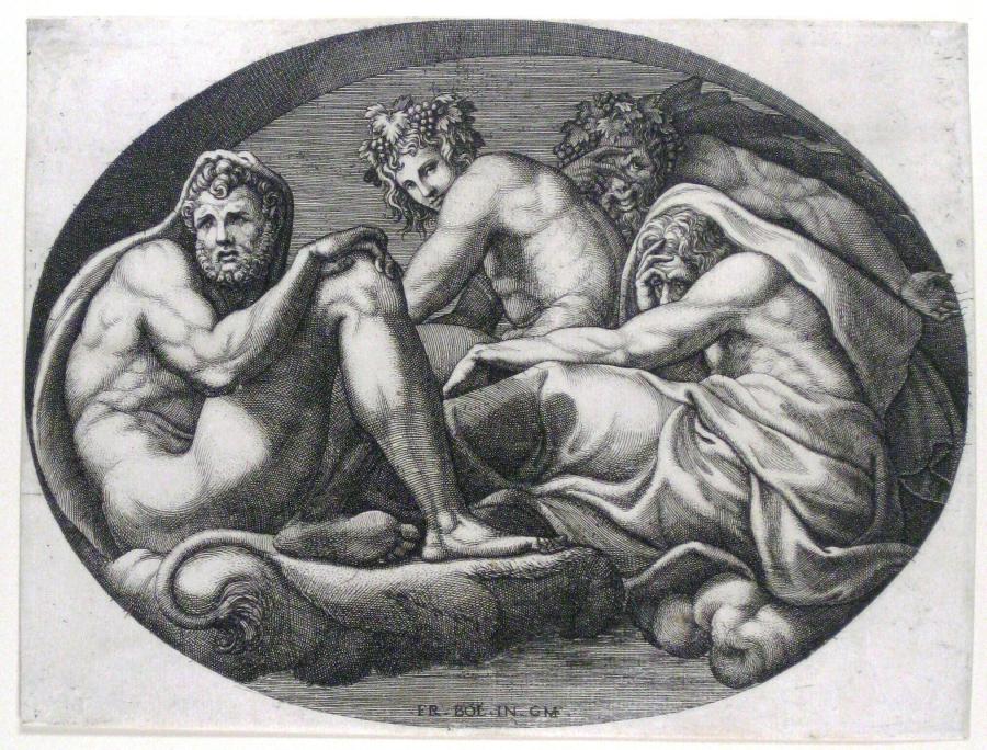 Hercules, Bacchus, Pan en Saturnus
