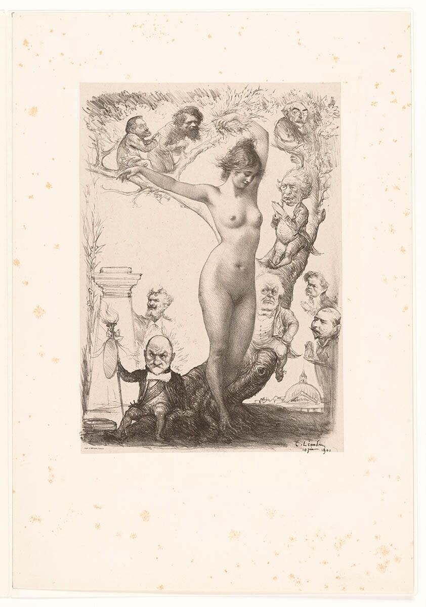 Nude woman standing next to a Tree