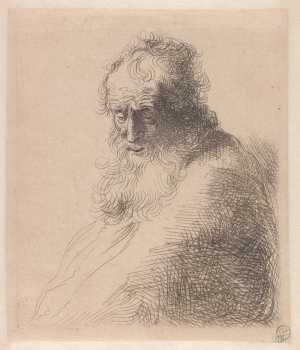 buste-van-een-oude-man-met-baard-naar-onder-kijkend