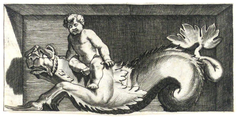 Kind rijdend op een zeemonster