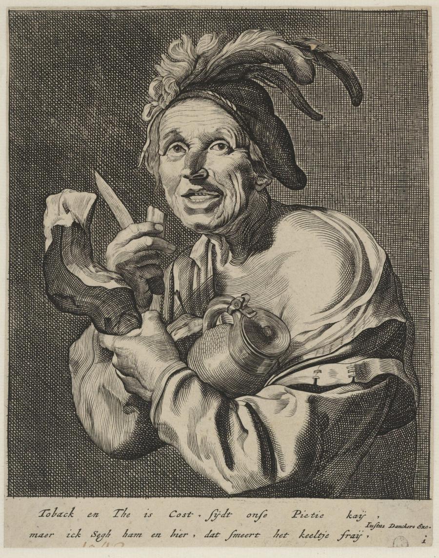 A Man with a Jug, Eating from a Ham