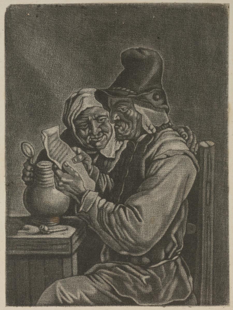 Een vrouw met kruik en een man met een brief