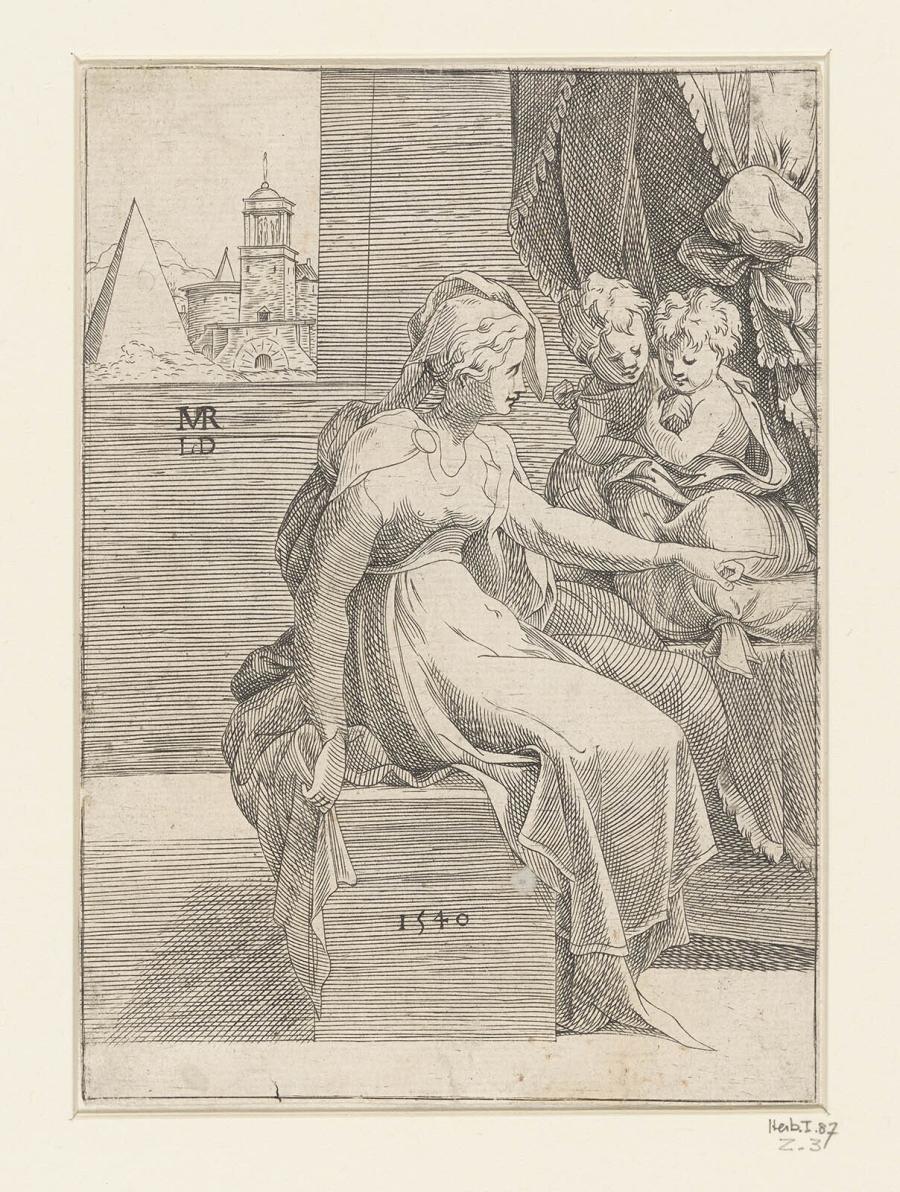 Zittende vrouw met twee kinderen (Maria met Christus en Johannes de Doper?)