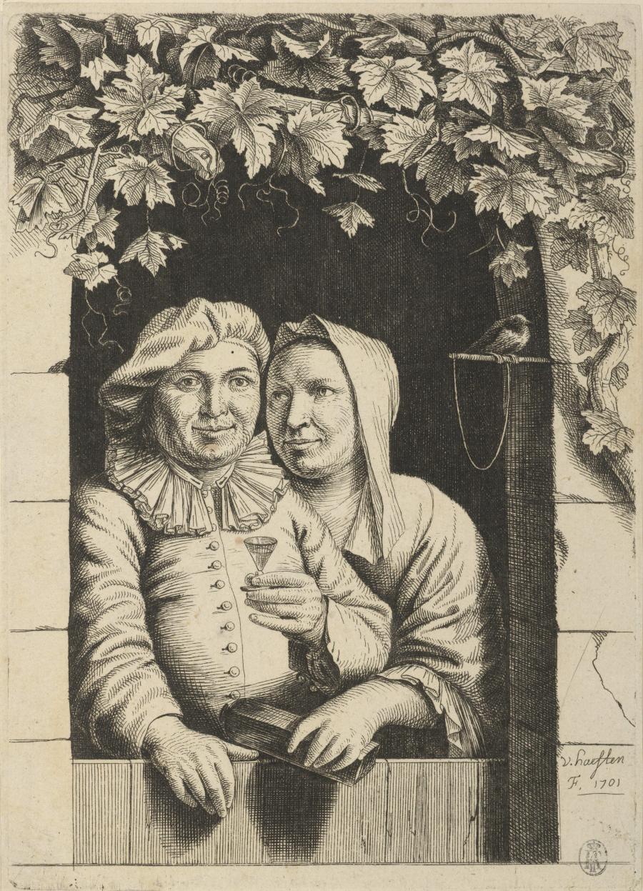 A Woman Inviting a Man at the Door