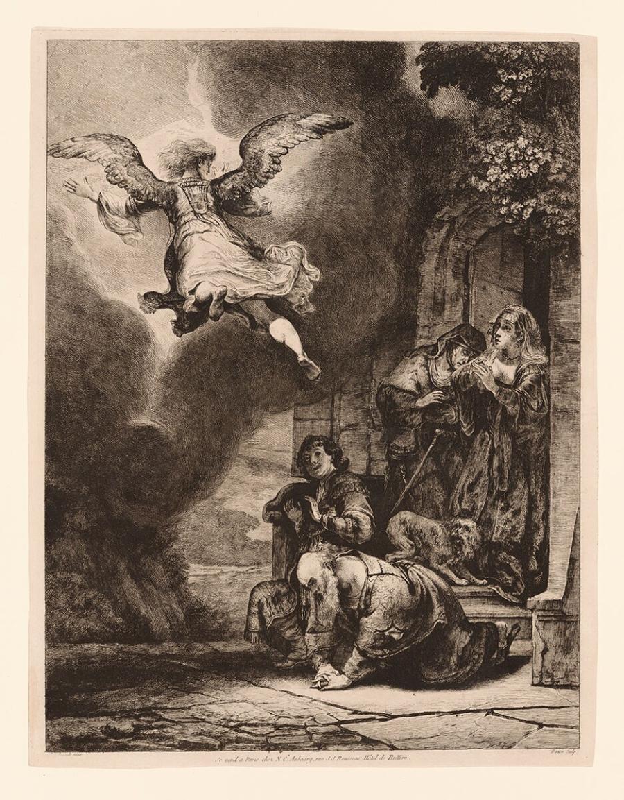 The angel Raphael leaving Tobit and his family