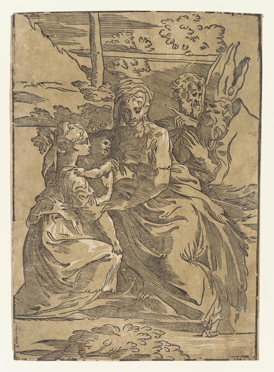 De Heilige Familie met de Heilige Margareta en een bisschop