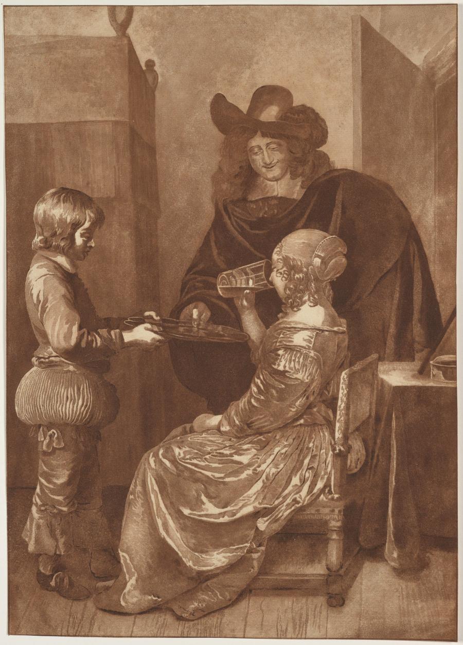 Interior with a Young Woman Drinking from a Large Glass