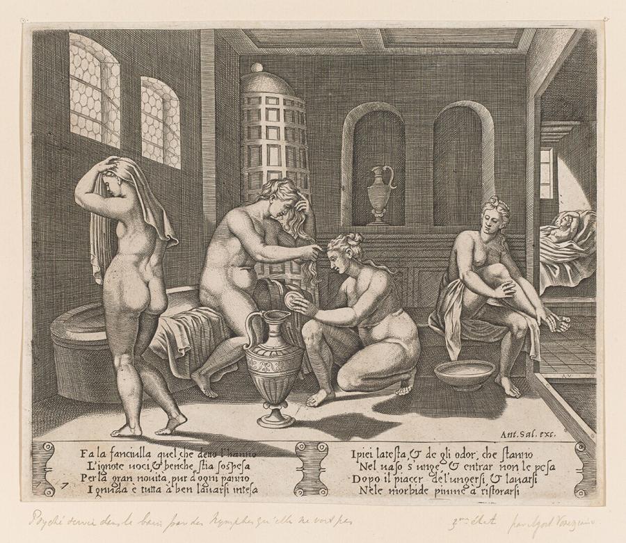 Psyche bij het baden bijgestaan door nimfen