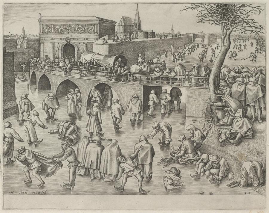 Schaatsers voor de Sint-Jorispoort in Antwerpen
