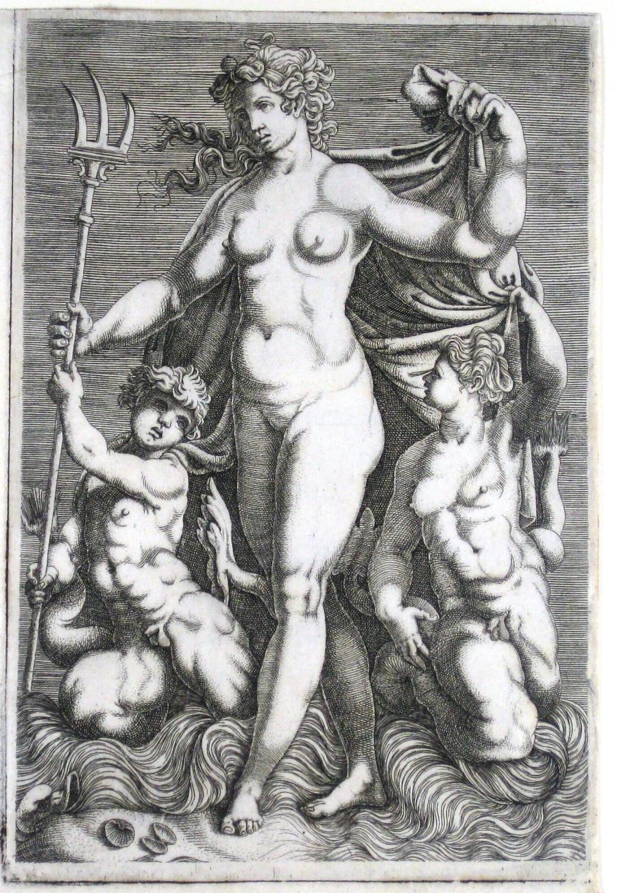 Staande Thetis met twee Tritons