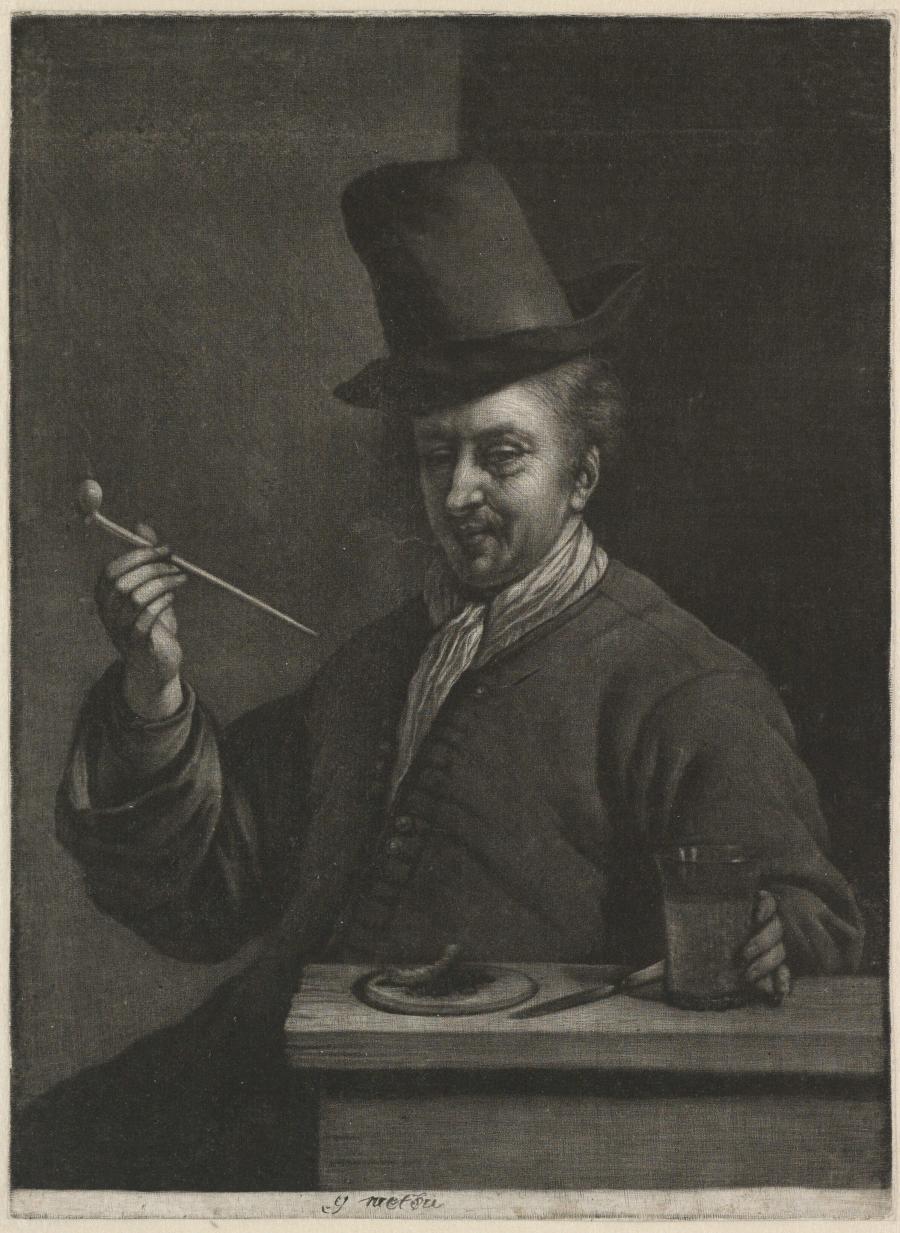Pijprokende man aan een tafel