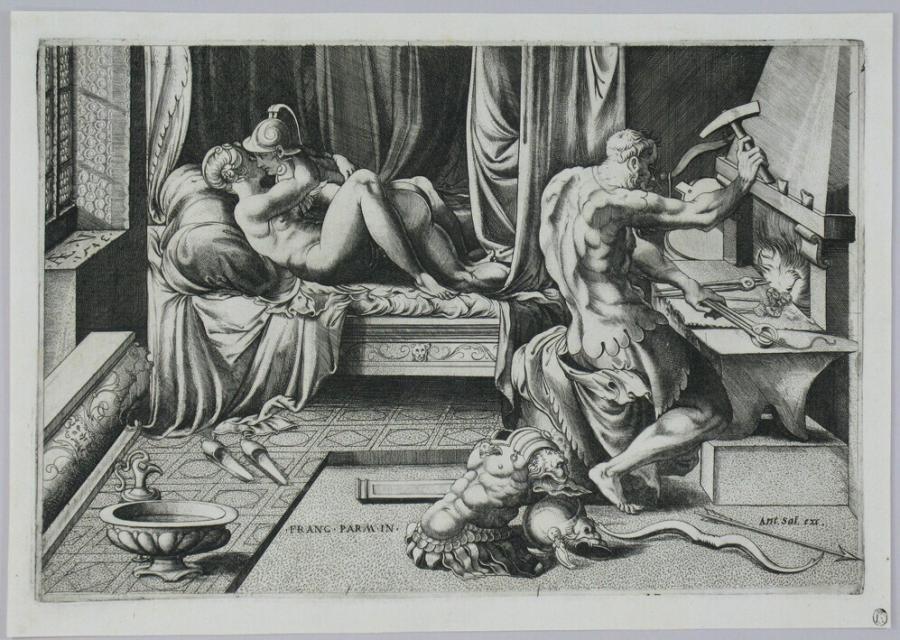 Vulcanus in zijn smidse met Mars en Venus