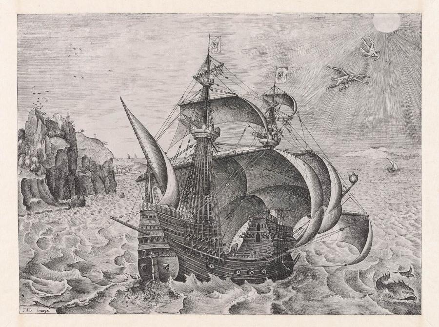 Armed Three-Master with Daedalus and Icarus in the Sky