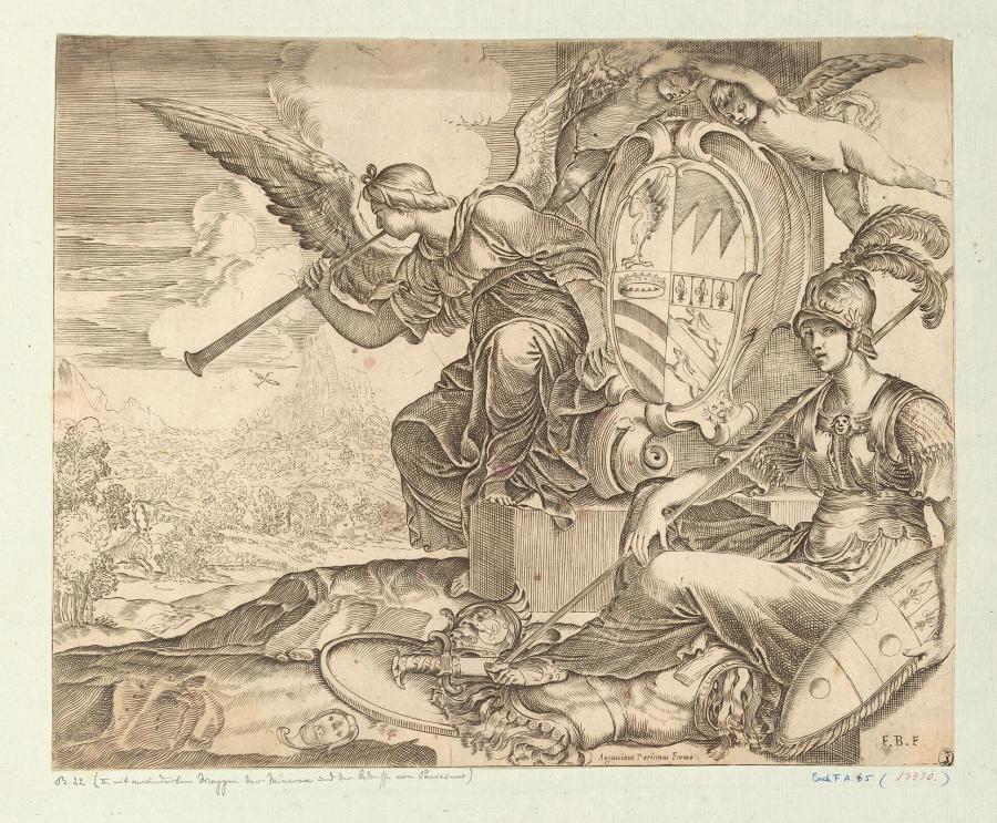 Minerva and Pheme by the Coat of Arms of Cardinal Gaetano