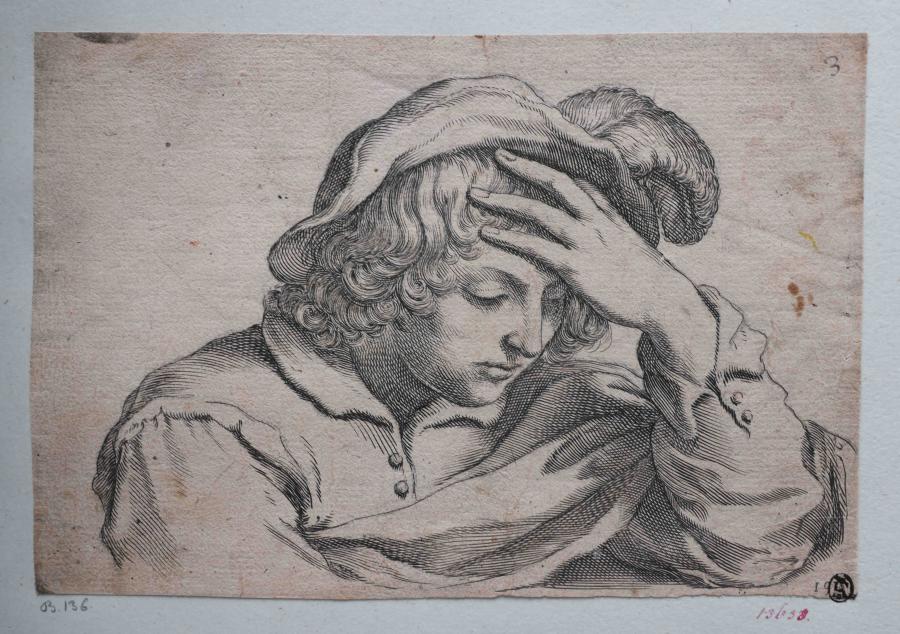 Young Man with Curls and Cap with Feather