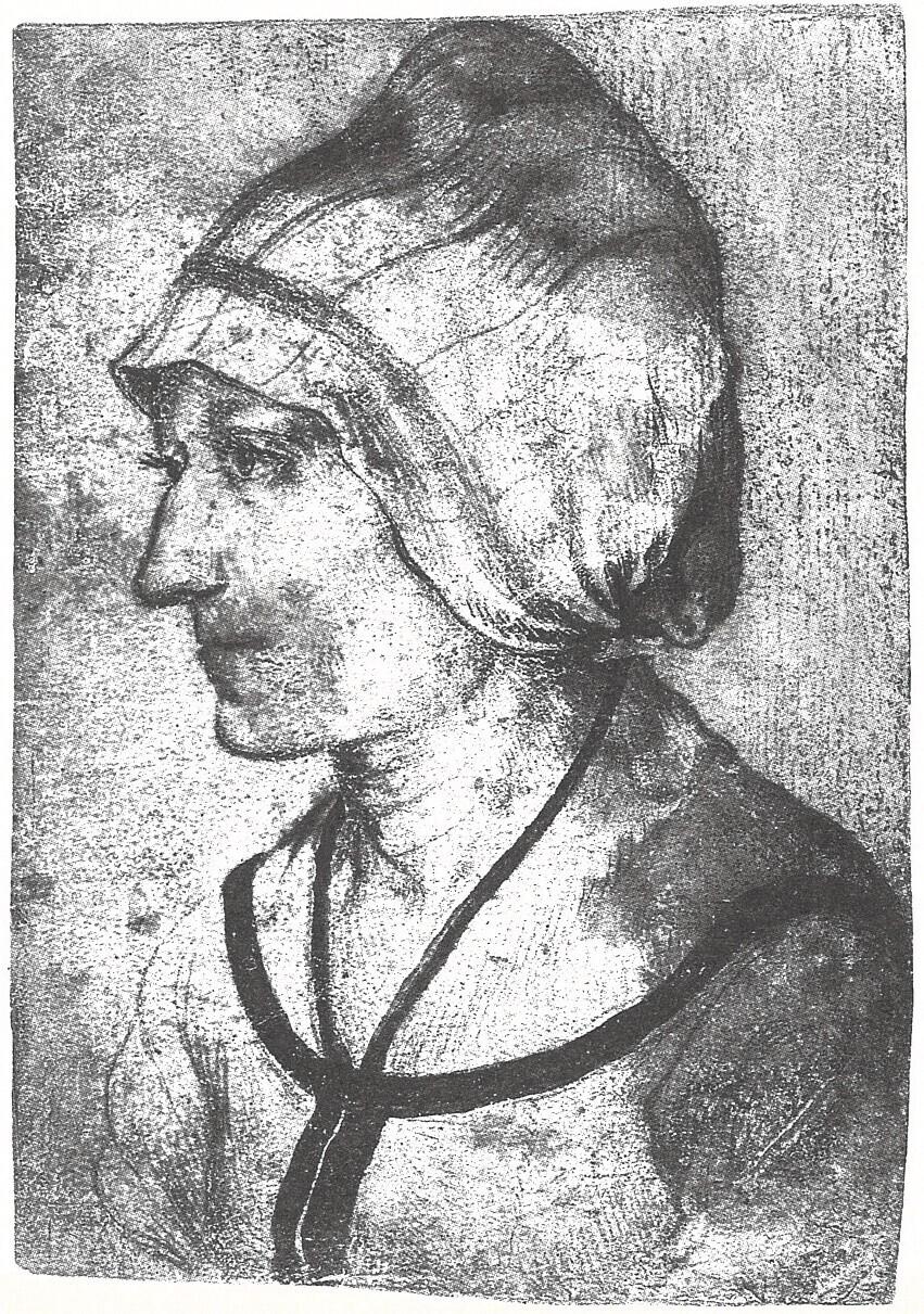 Portret van een vrouw met muts, gewend naar links