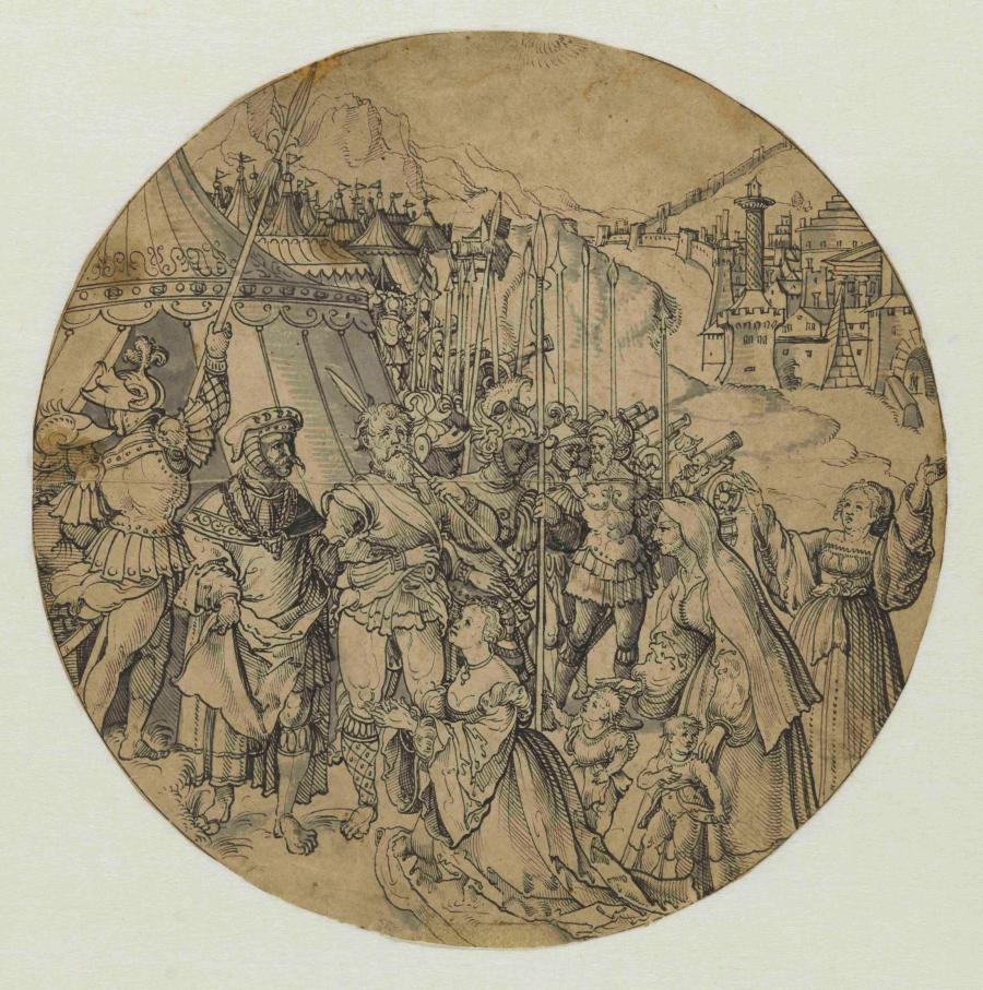 De Romeinse veldheer Coriolanus wordt door zijn vrouw en moeder gesmeekt om in ballingschap terug te keren (488 v. Chr.)