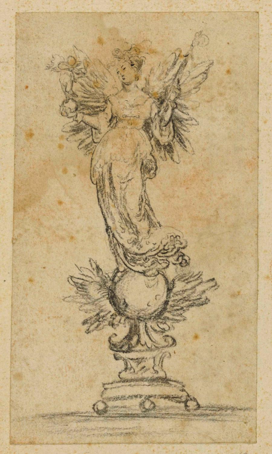 Winged Female Figure Standing on a Pedestal with a Winged Gloce (Fortuna or Nemesis)