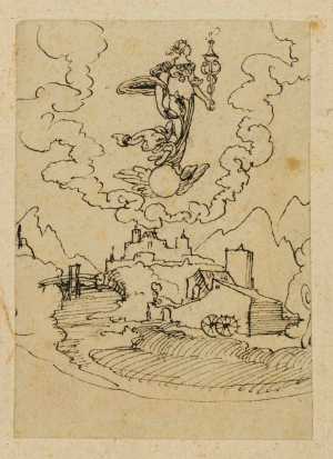 vrouwelijke-figuur-met-een-mercuriusstaf-op-een-gevleugelde-globe-fortuna-zwevend-boven-een-landschap-met-een-watermolen