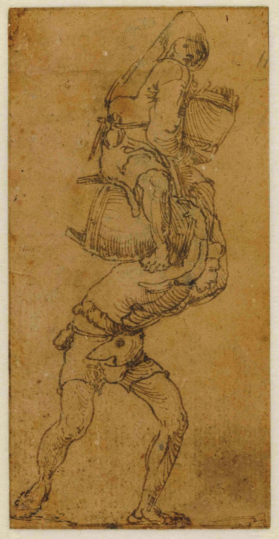 Man Carrying a Barrel, on which Another Man is Seated