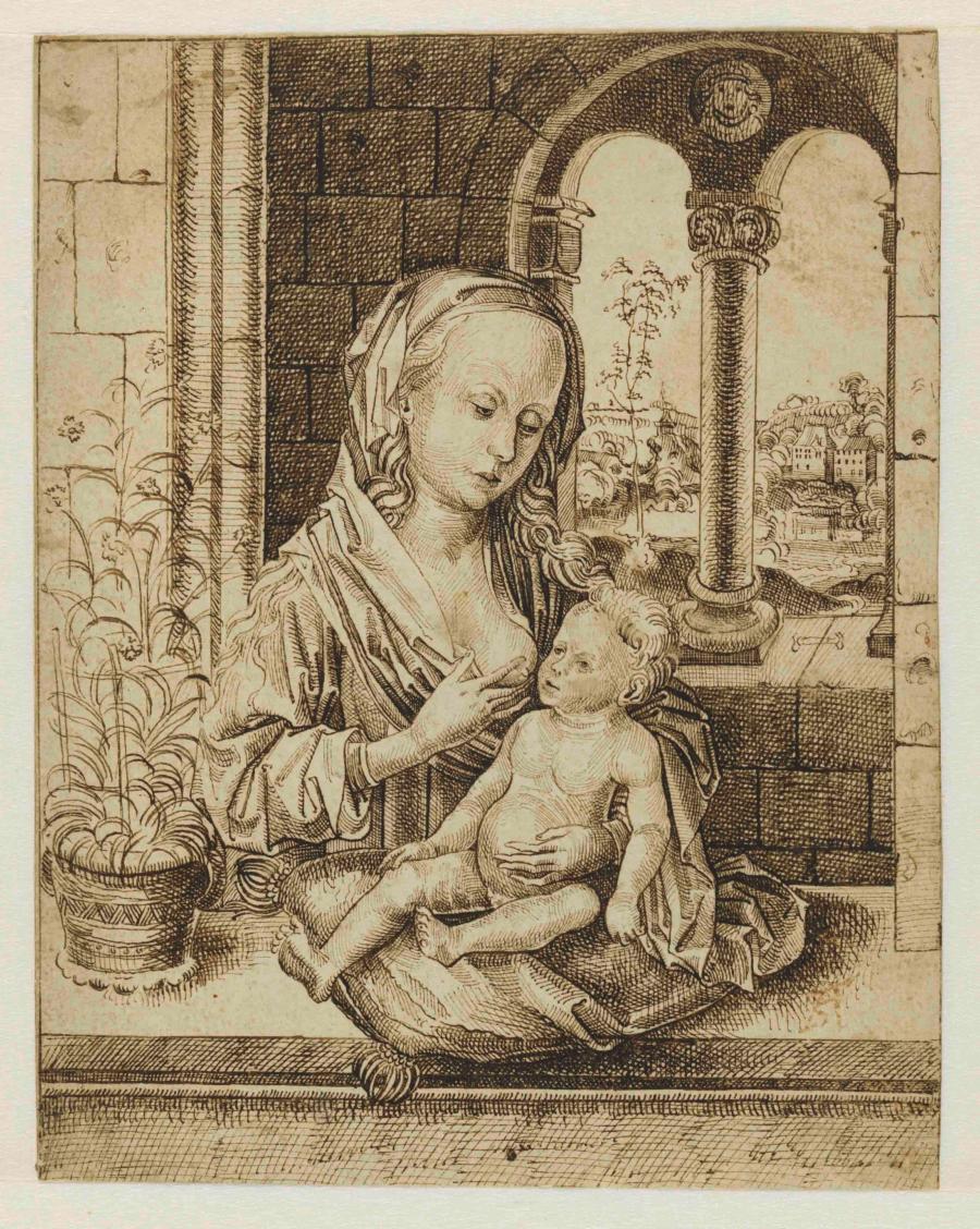 Virgin Mary Feeding the Christ Child in a Window