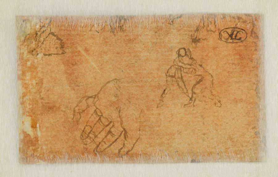 Studies van vechtende figuren en een hand