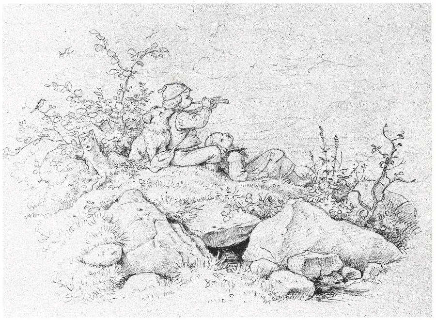 Landscape with a Boy Playing a Flute Accompanied by a Girl and a Dog