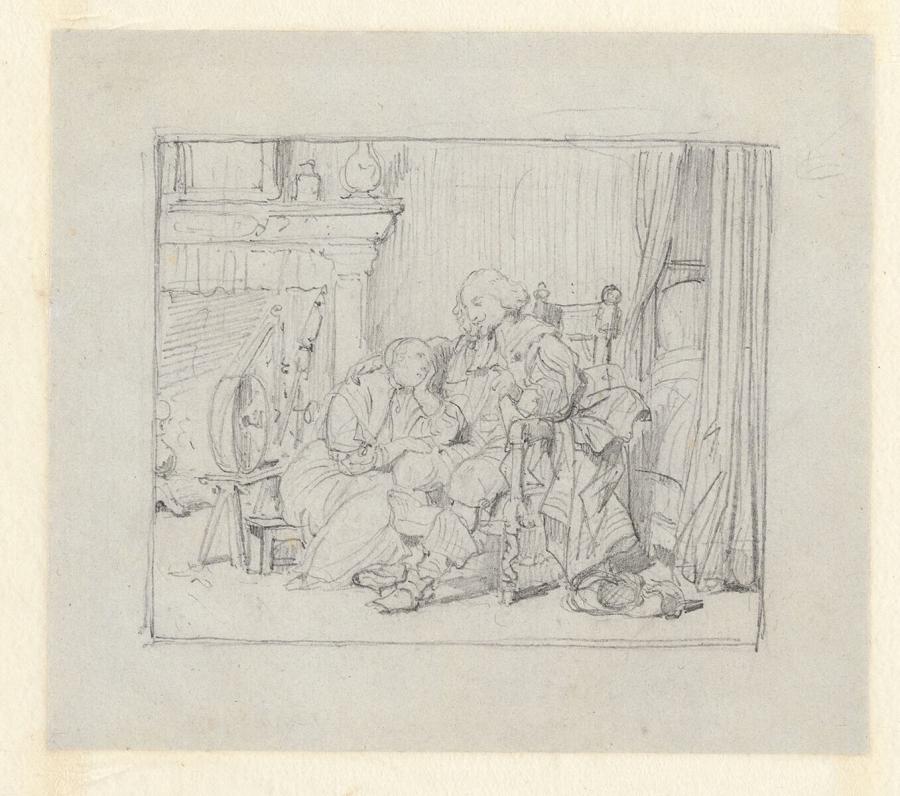 Cavalier with a Woman in an Interior, Possibly Oliver Cromwell and his Daughter