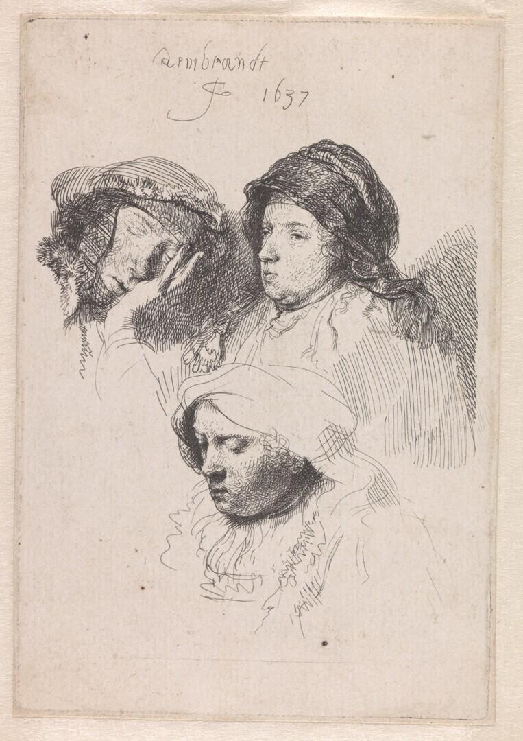 Three Heads of Women: One Asleep