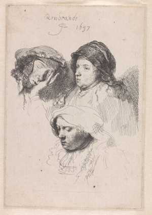 three-heads-of-women-one-asleep