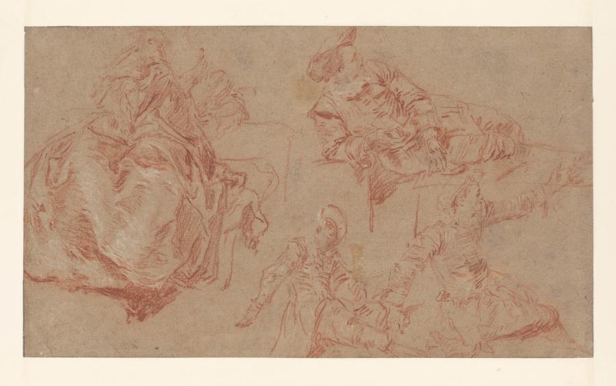Studies van een zittende dame en drie mannen