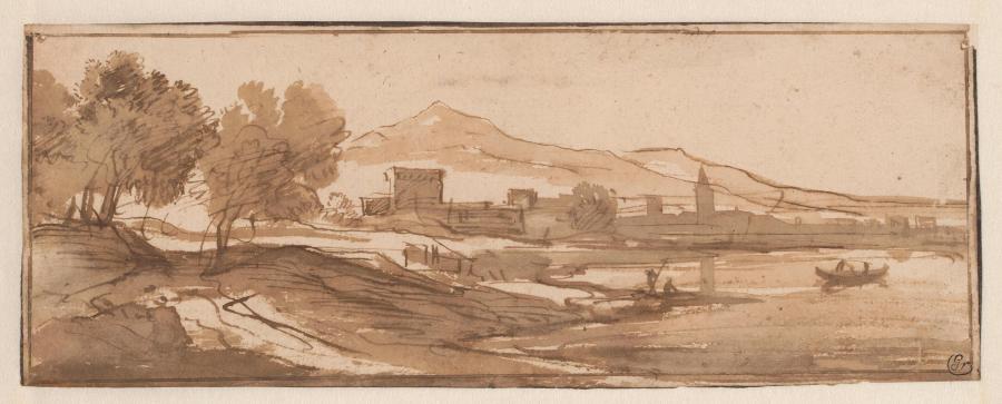 Coastal View with Mountains and a City
