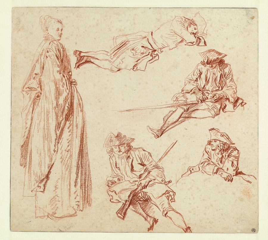 Study of Four Resting Soldiers and a Standing Woman