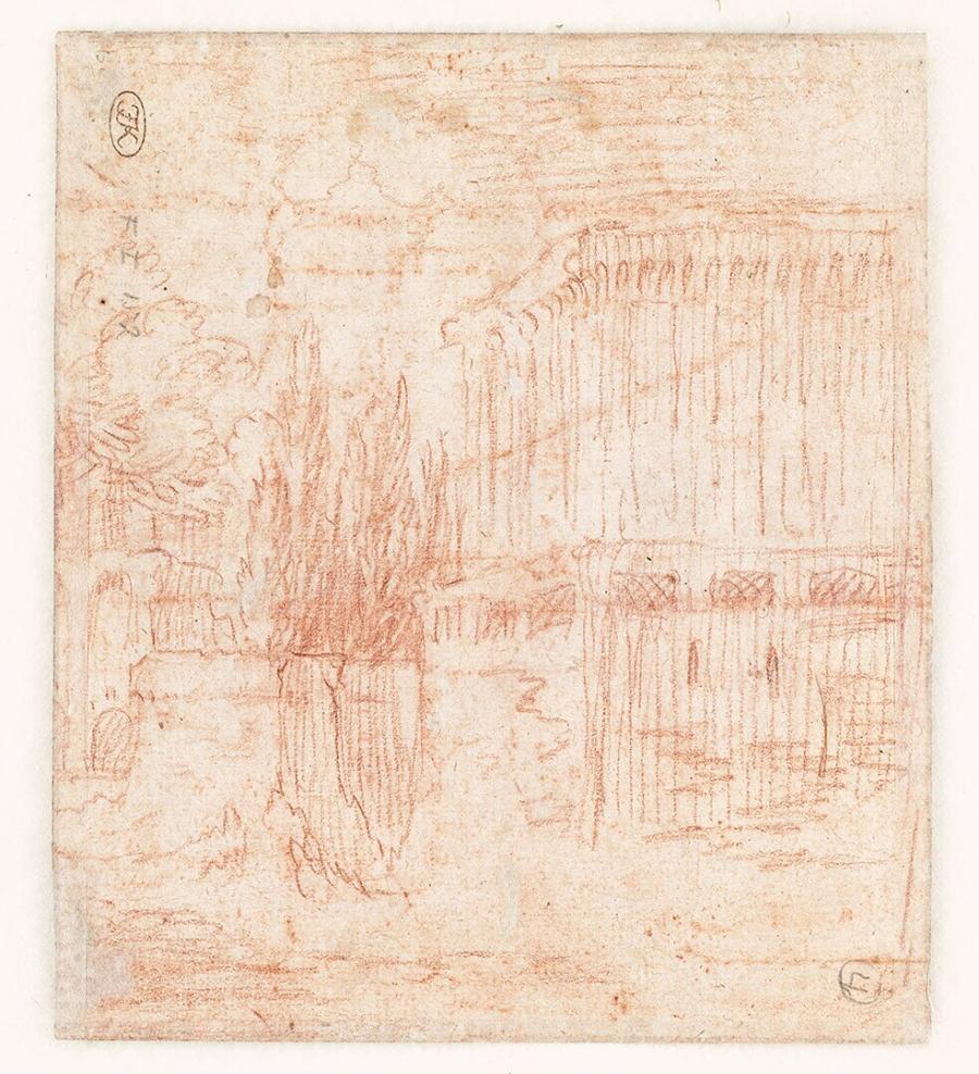 Fragment of a Landscape Study with a Building
