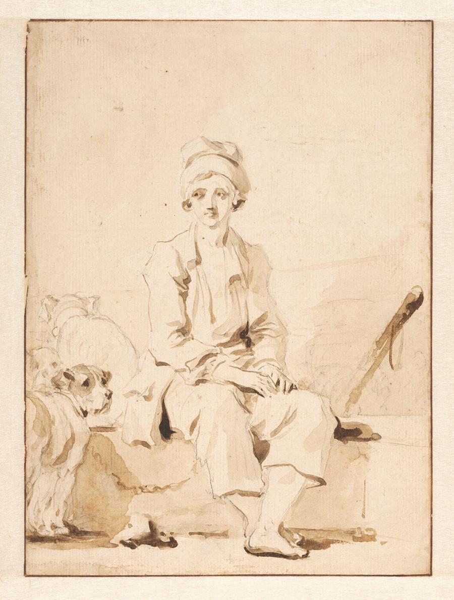 Seated Young Man with Dogs