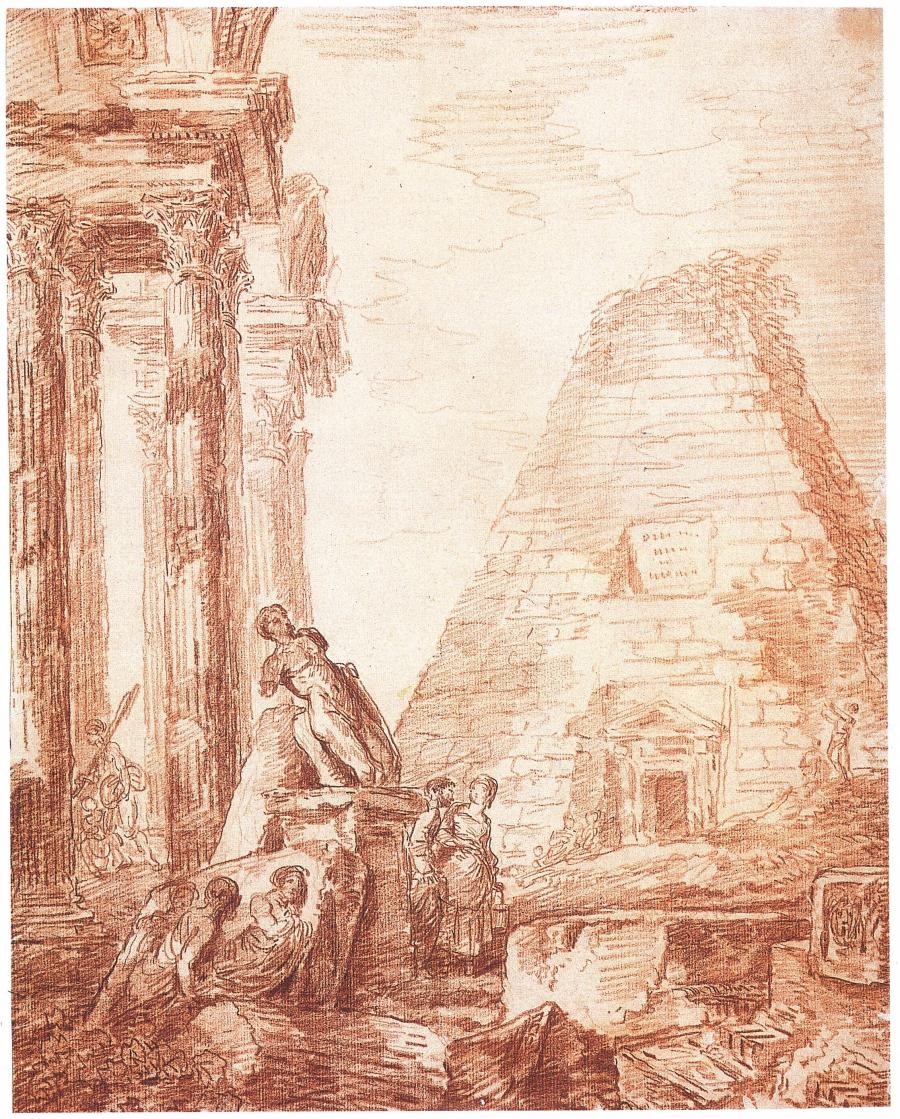 Ruins of a Roman Temple and a Pyramid