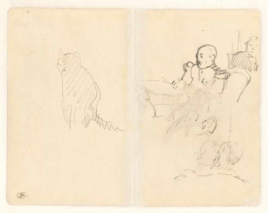 Detailstudie van Bazaine, schets van een kat
