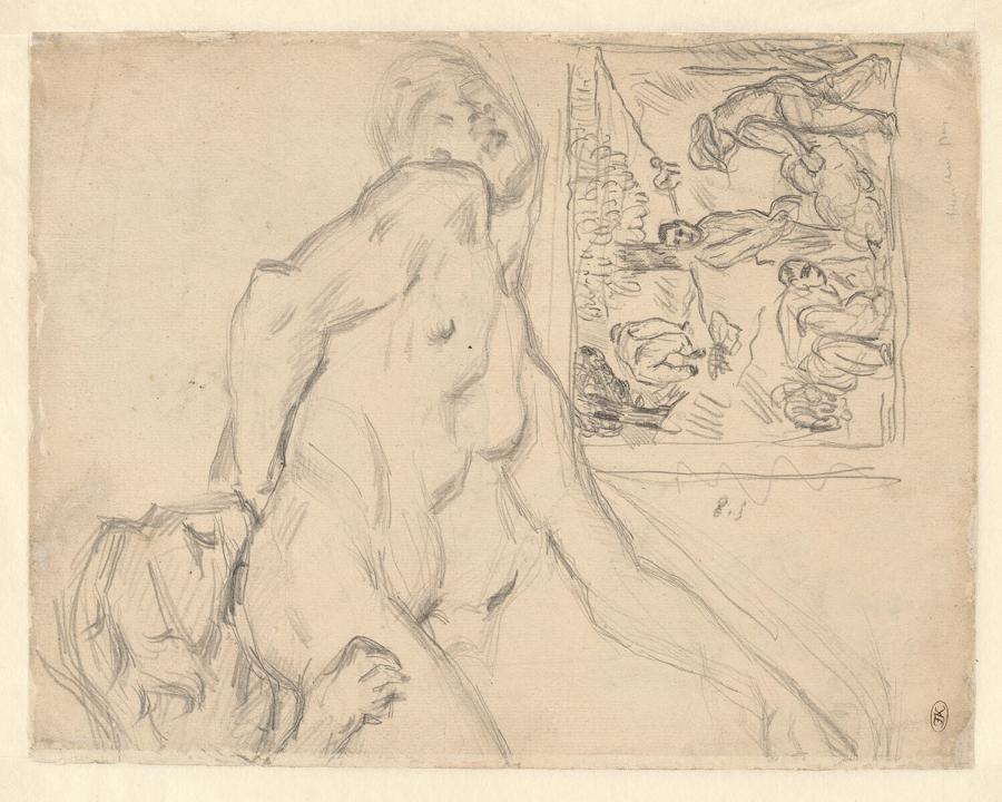 Study after Pierre Puget's Sculpture the Milo of Croton (1682), Composition Sketch of Figures in a Landscape around a Fire