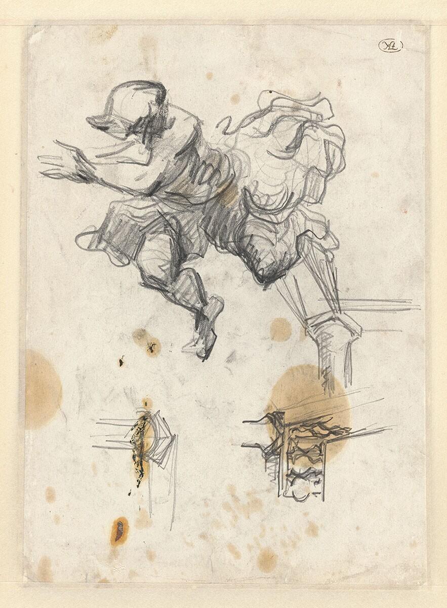 Study of a Figure Falling Backwards and Architectural Details