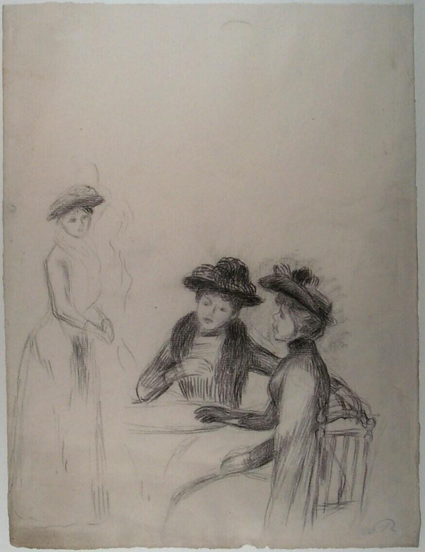 Three Ladies with Hats in a Café