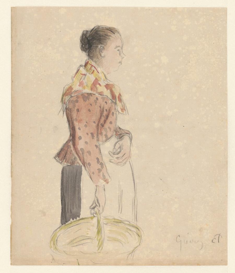 Standing Woman Facing Right with a Basket