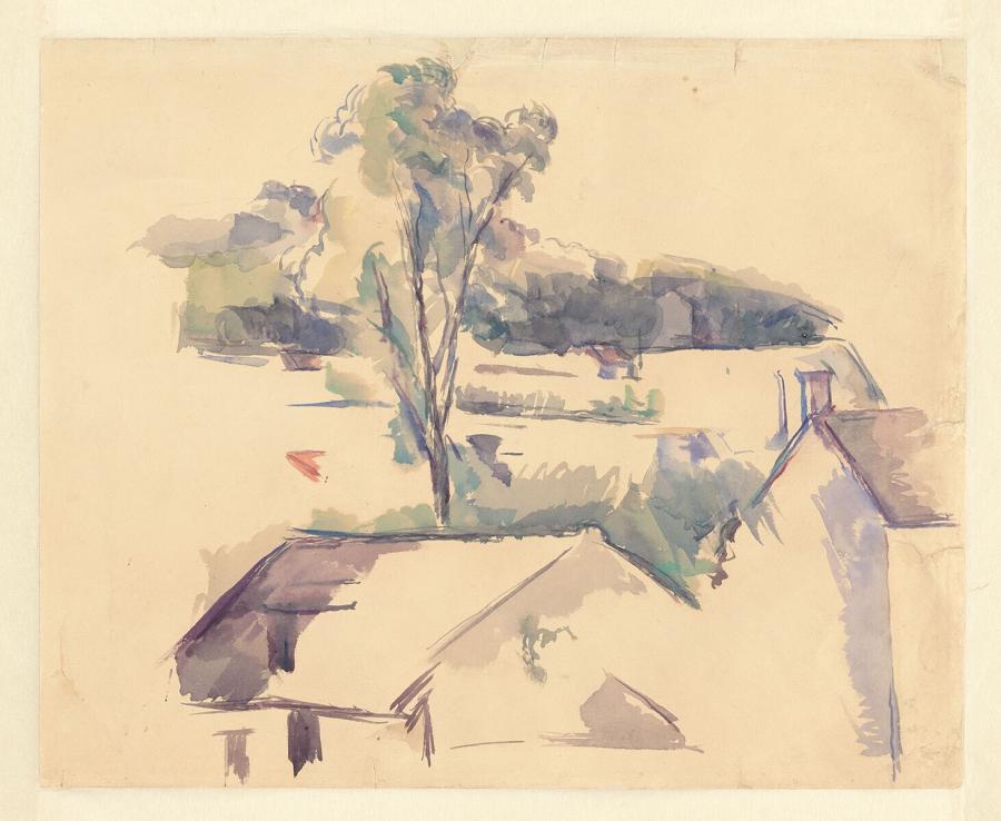 Gezicht op huizen in een landschap