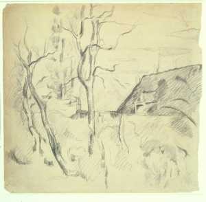 landschap-met-kale-bomen-en-een-dak