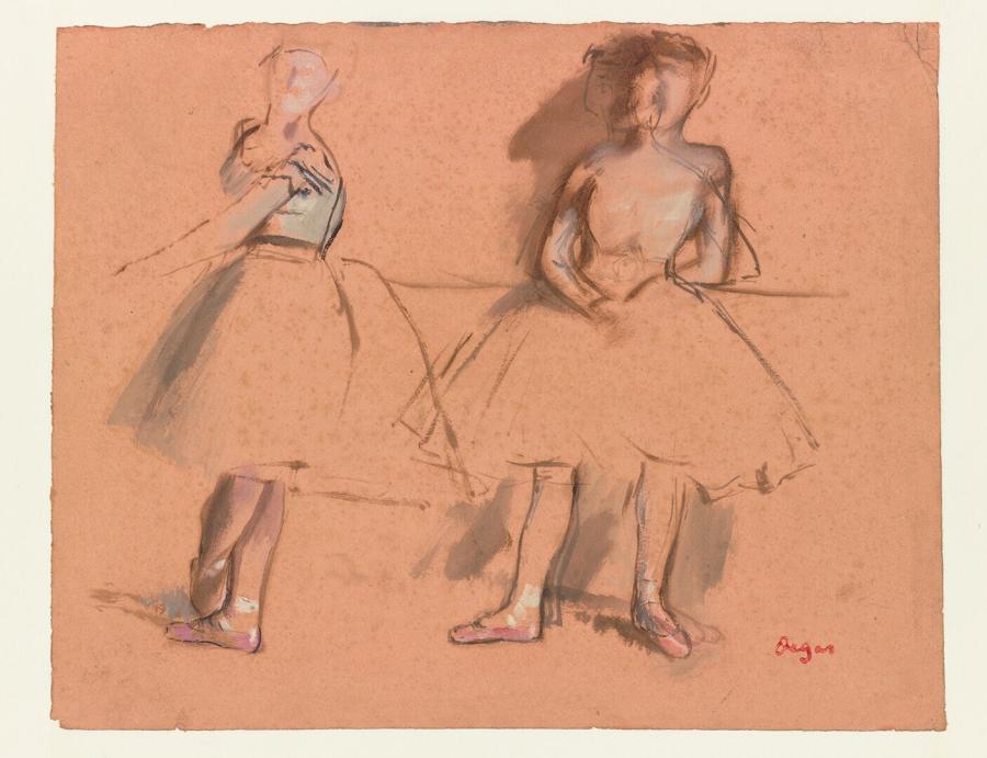 Twee balletdanseressen aan de barre