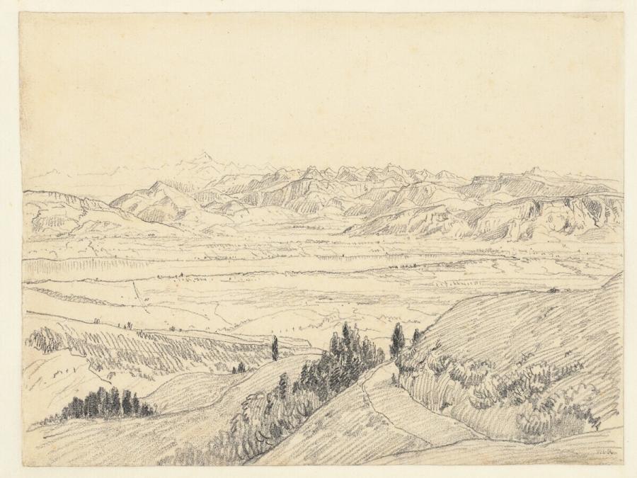 View of the Alps with the Mont Blanc Mountain Range as Seen from the Col de la Faucille (Jura department, France)